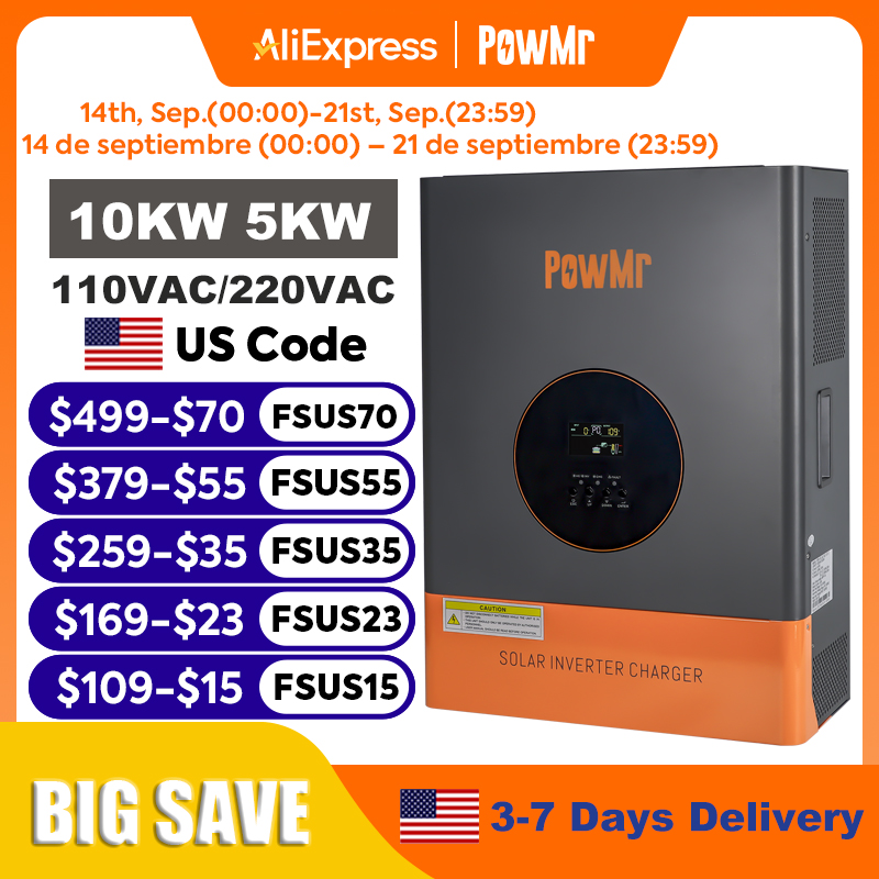 PowMr 10KW 5KW Inverter Fase T - Drone Solar Charger ulasan dan harga